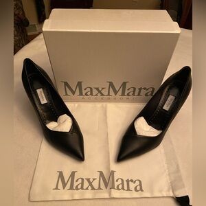 Max Mara Phyllis Black Leather Stilettos Size IT 39.5/US 9.5